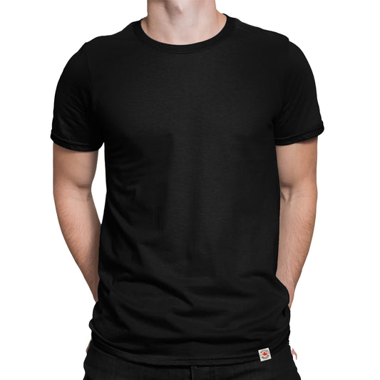 closeup of a man wearing the Black Organic Cotton T Shirt – Minimalist Unisex Fit Made in Canada