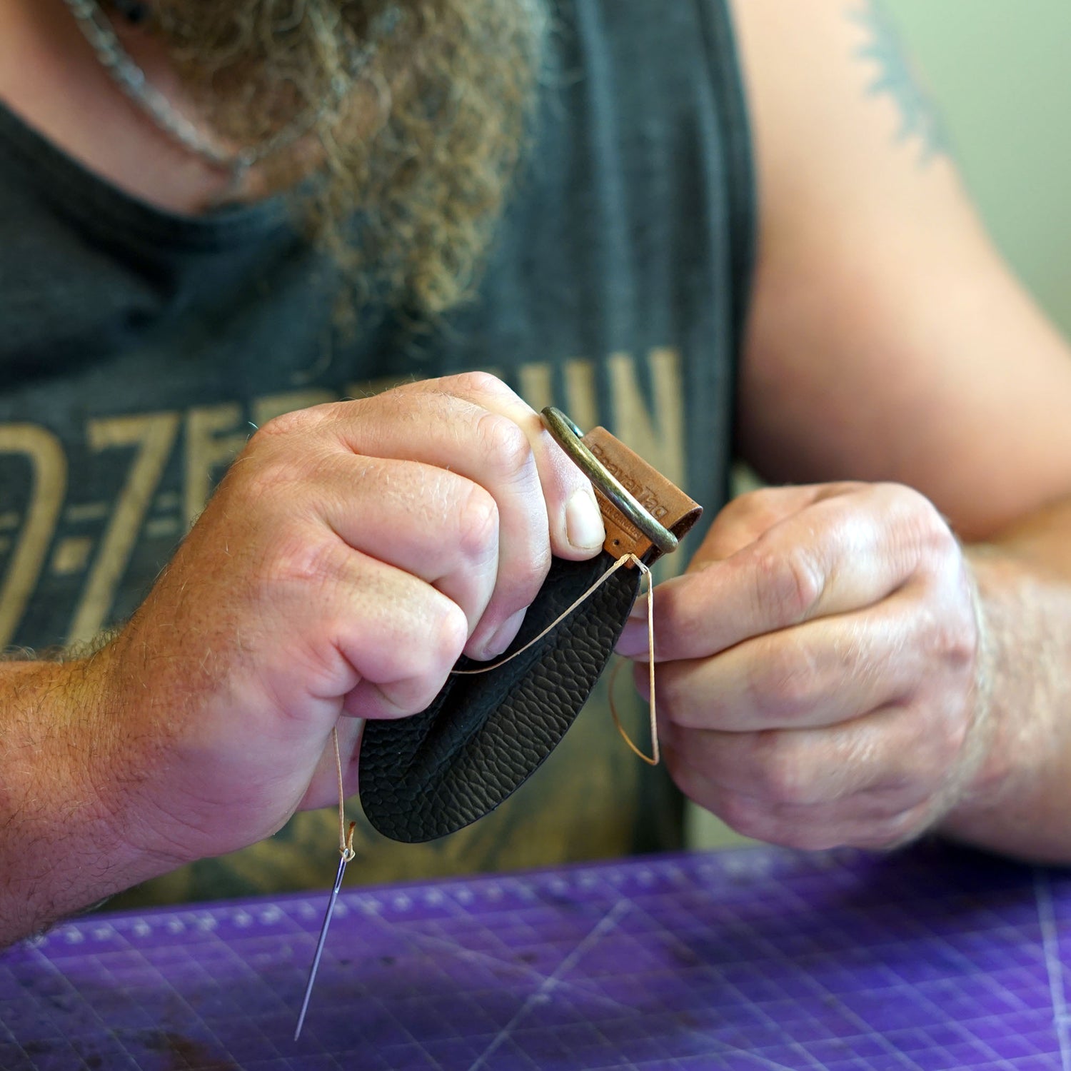 BeaverTag being hand stitched in Canada