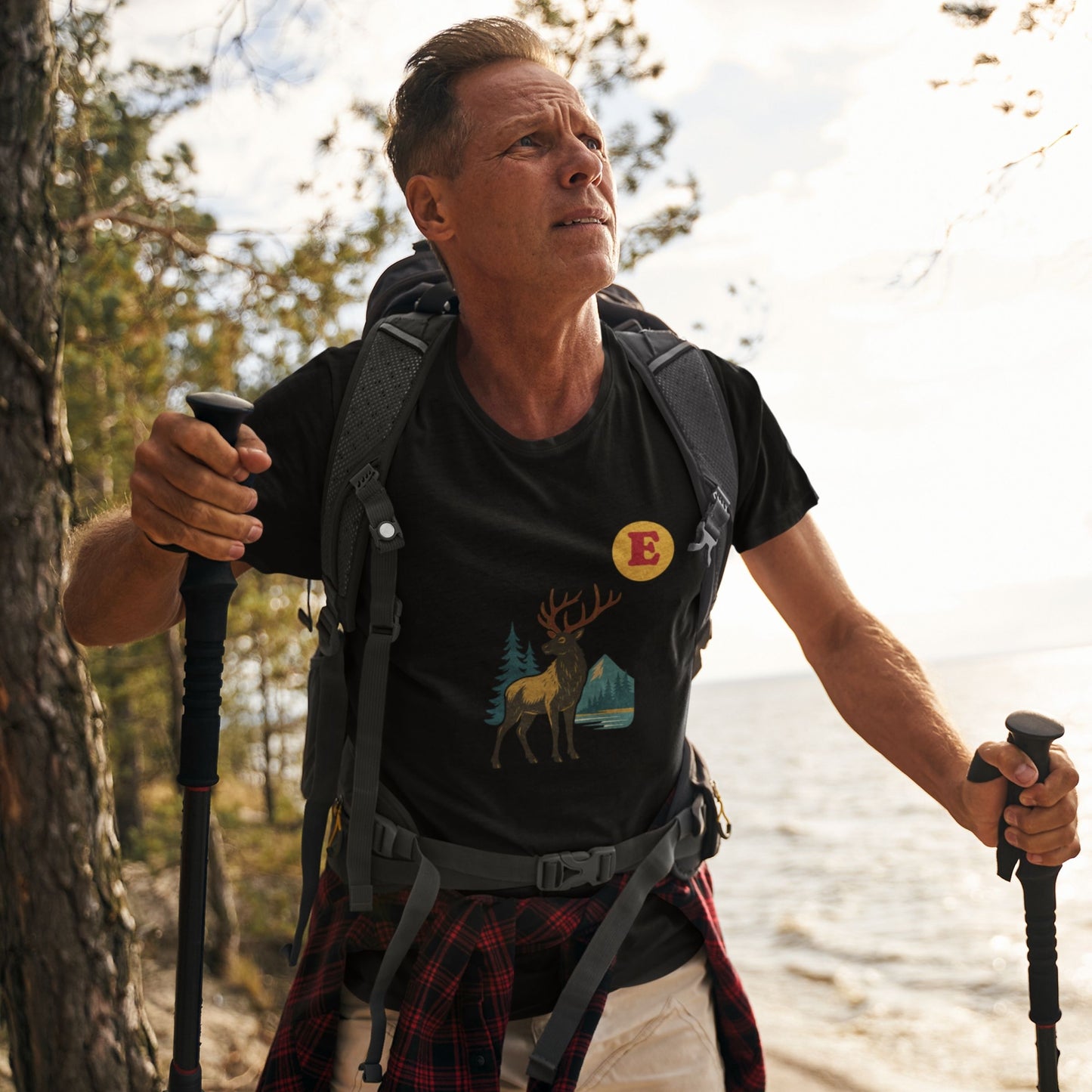 Man wearing a Canadain Elk T Shirt in Black colour from the Canadian ABC collection by Maple Beaver