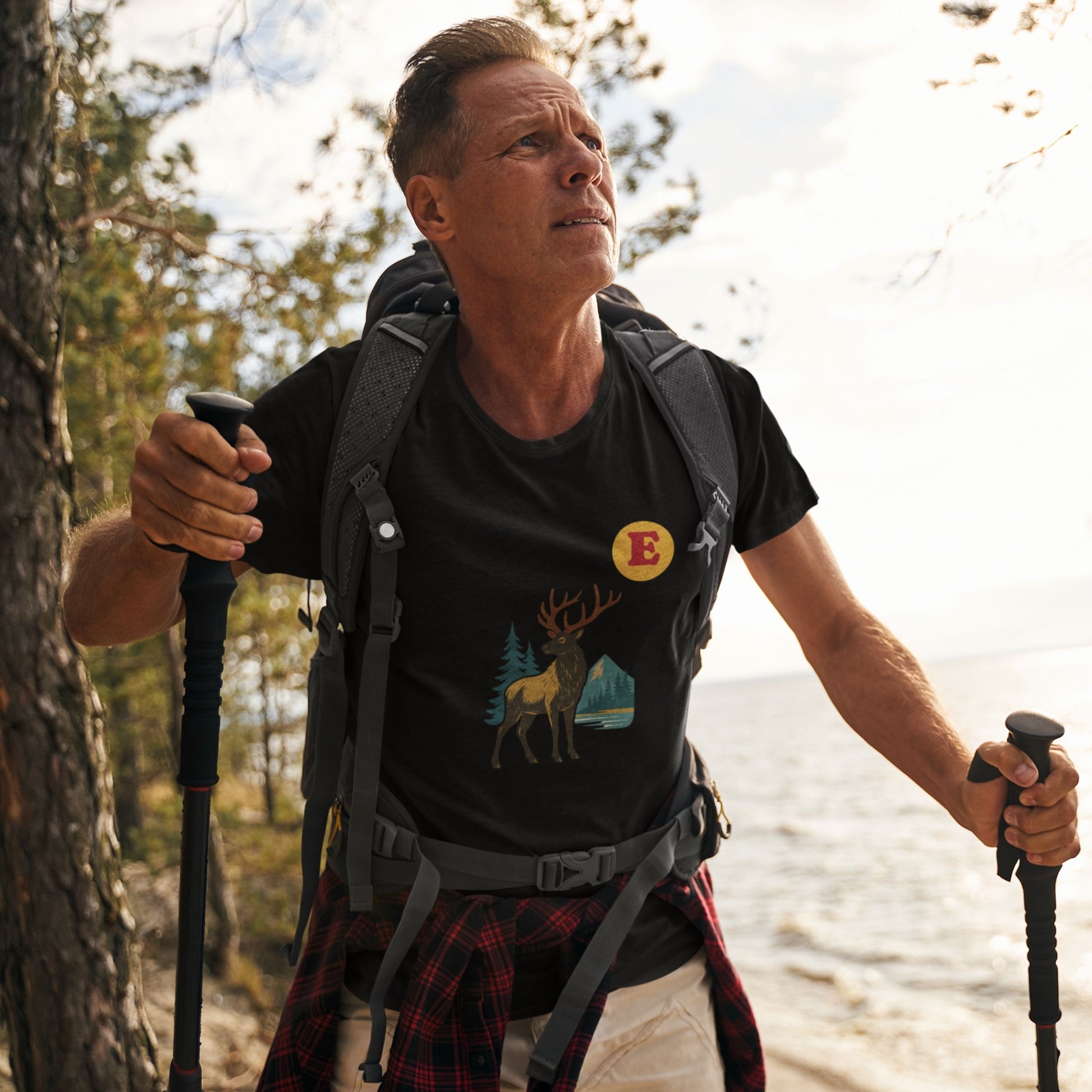 Man wearing a Canadain Elk T Shirt in Black colour from the Canadian ABC collection by Maple Beaver