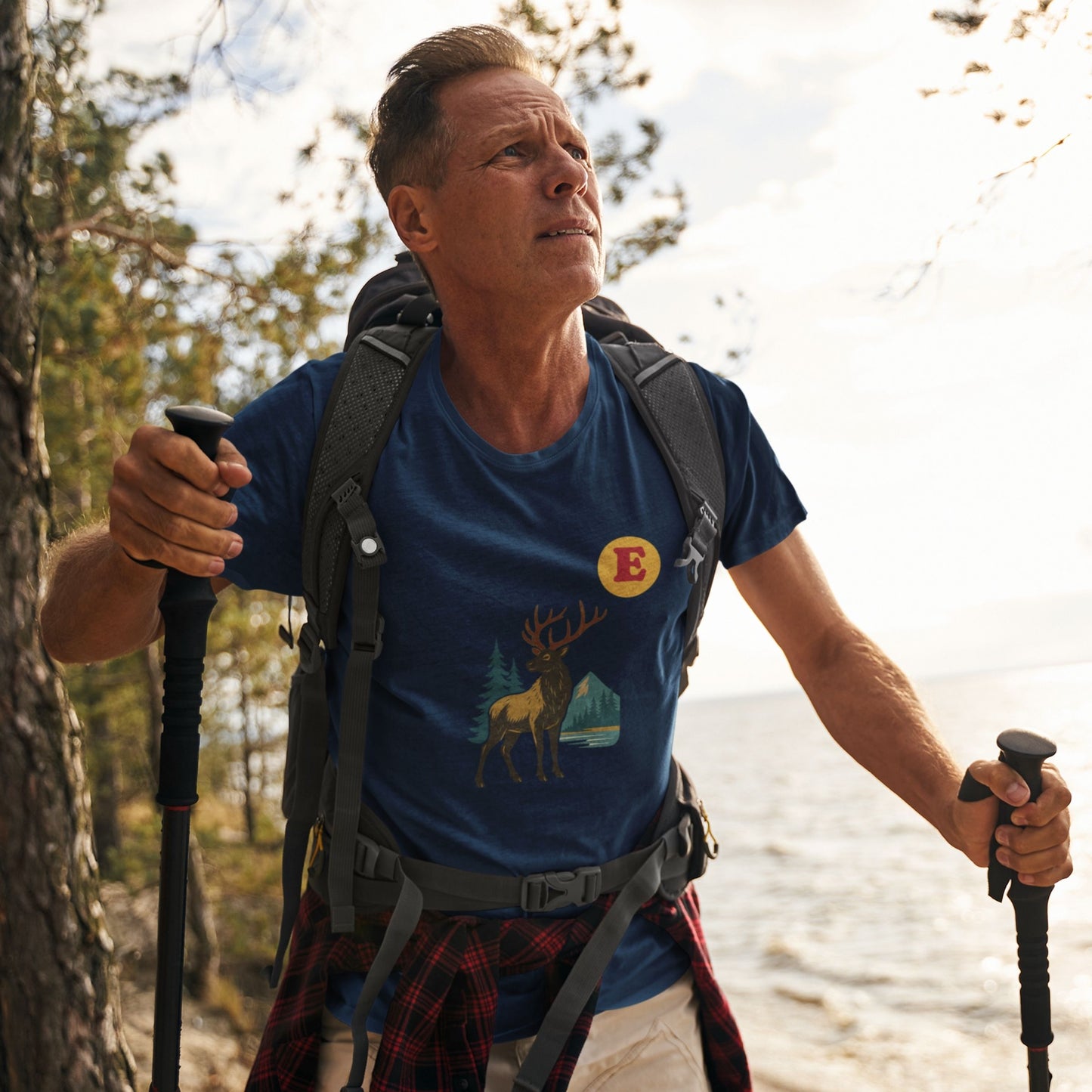 Man wearing a Canadain Elk T Shirt in Navy colour from the Canadian ABC collection by Maple Beaver