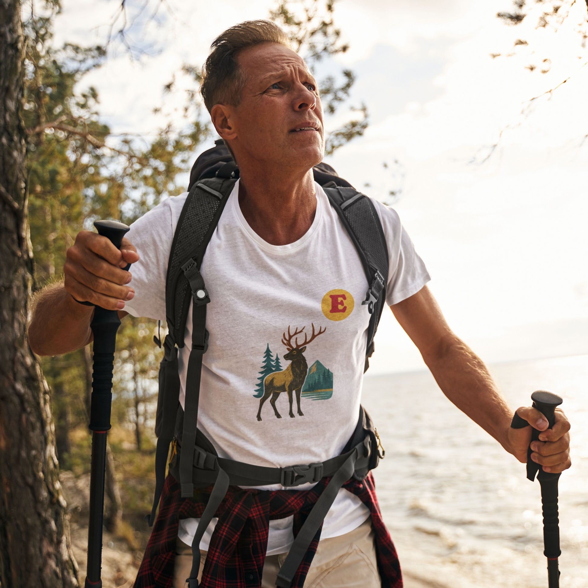 Man wearing a Canadain Elk T Shirt in White colour from the Canadian ABC collection by Maple Beaver