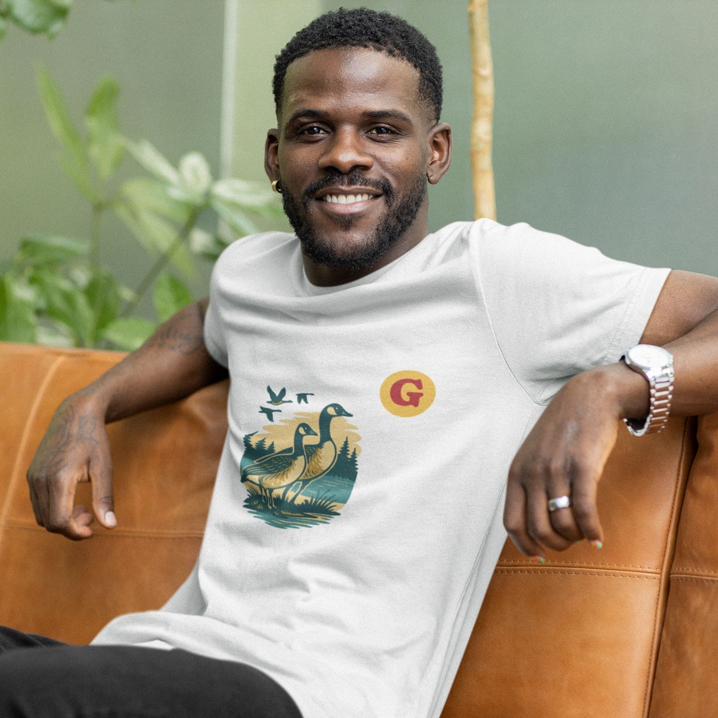 Man wearing the Canada Goose T Shirt in White colour from the Canadian ABC collection by Maple Beaver