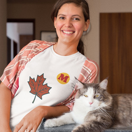 Woman wearing the Maple Leaf Canada T shirt in White colour from the Canadian ABC collection by Maple Beaver