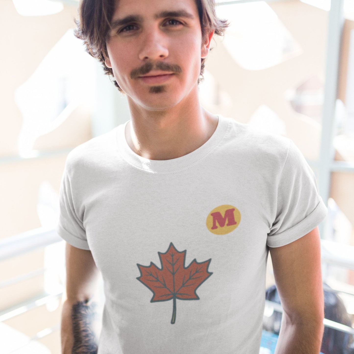 Man wearing the Maple Leaf Canada T shirt in White colour from the Canadian ABC collection by Maple Beaver