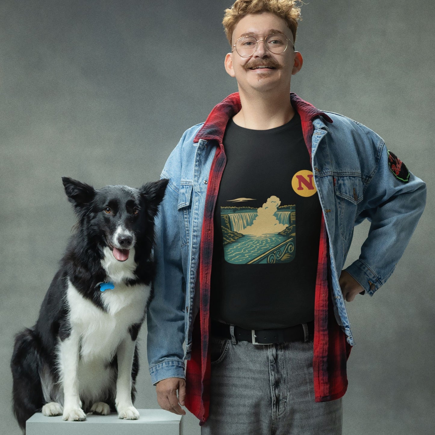 Man wearing the Niagara Falls Canada T shirt in Black colour from the Canadian ABC collection by Maple Beaver