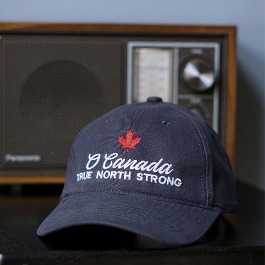 Front view of the Canadian Cap – O Canada True North Strong Navy Hat