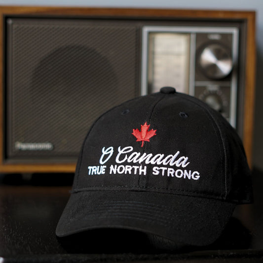 Front view of the Canadian Cap – O Canada True North Strong Black Hat