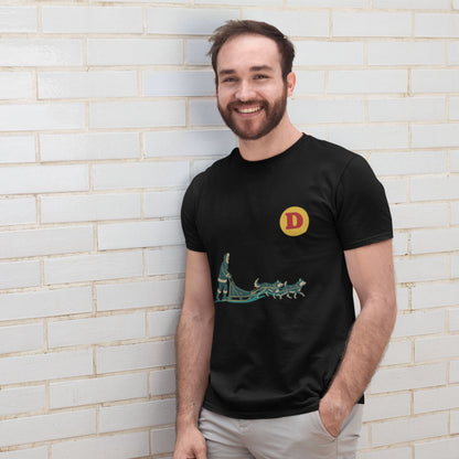 Man wearing a black colour Canadian Dog Sled T shirt from the Canadian ABC collection by Maple Beaver