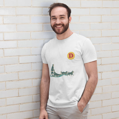 Man wearing a White colour Canadian Dog Sled T shirt from the Canadian ABC collection by Maple Beaver
