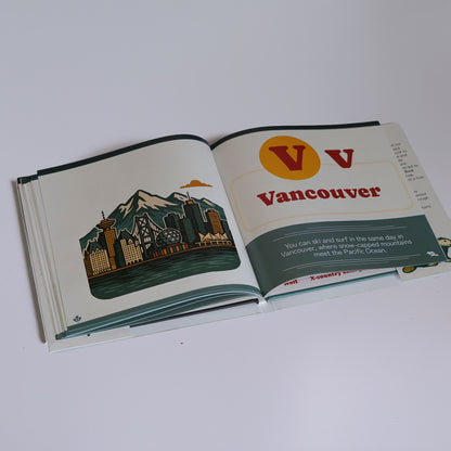 the V for Vancouver page from the Canadian ABC book from Aurora to Zamboni by Kedaar Mungali