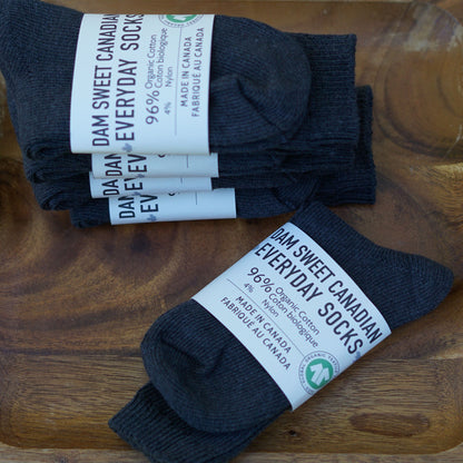 Dam Sweet Canadian Everyday Socks | 96% Organic Cotton | Made in Canada - Charcoal