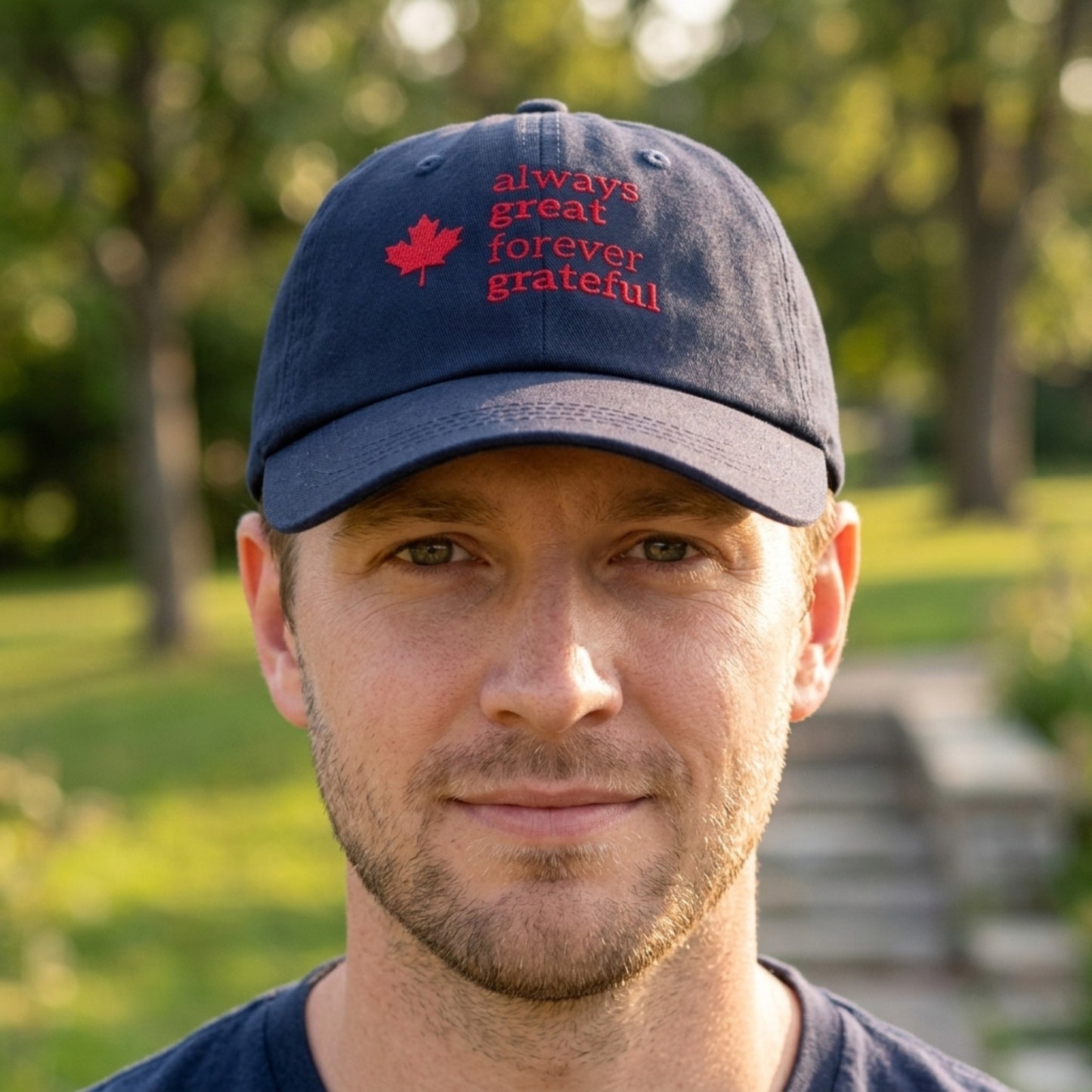 Always Great Forever Grateful™ Organic Cotton Dad Hat - Navy subtle