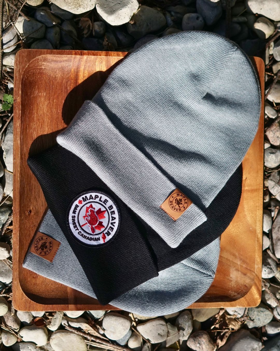 Grey and black Canadian-made Merino blend toques